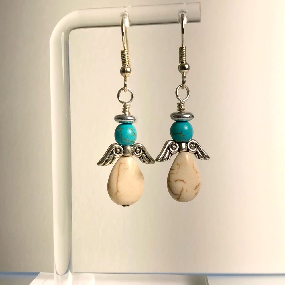 Handcrafted southwestern turquoise angel earrings